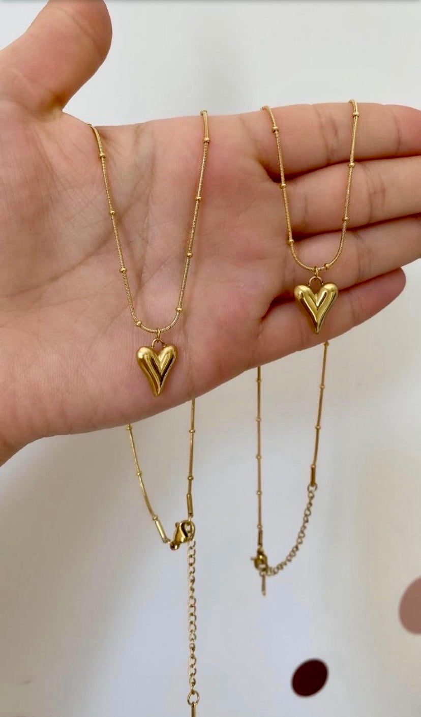 Gold Puffy Heart Pendant Necklace