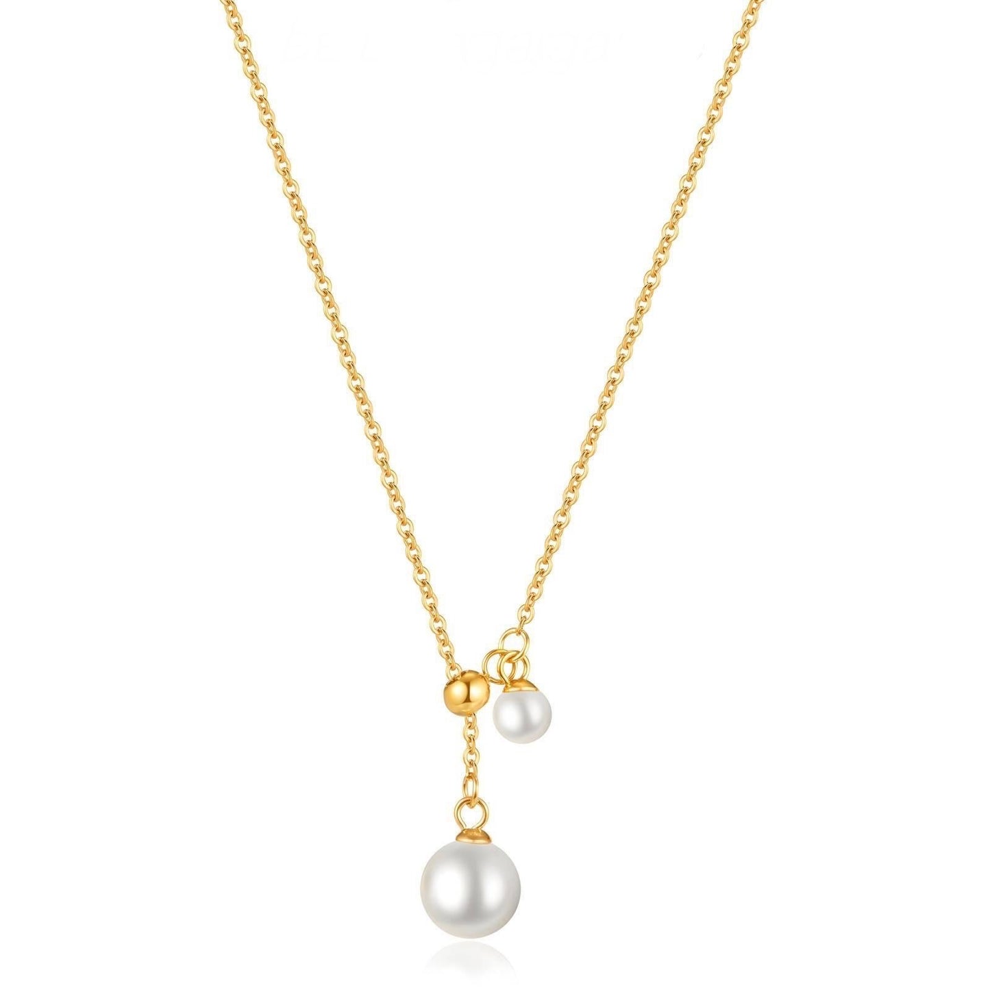 Gold Double Pearl Drop Y-Necklace