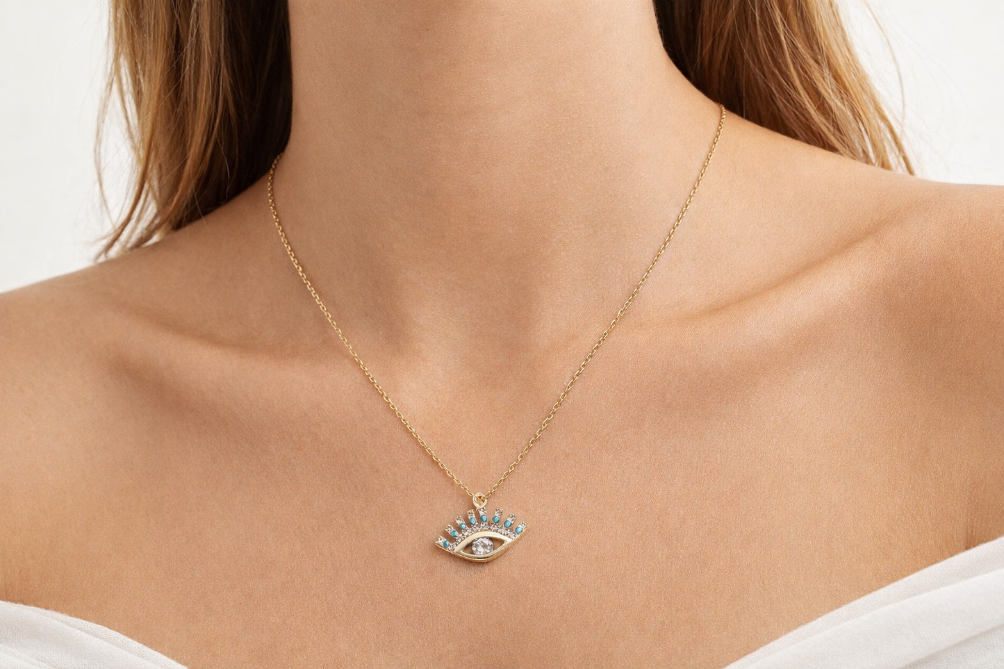 Gold Evil Eye Pendant Necklace