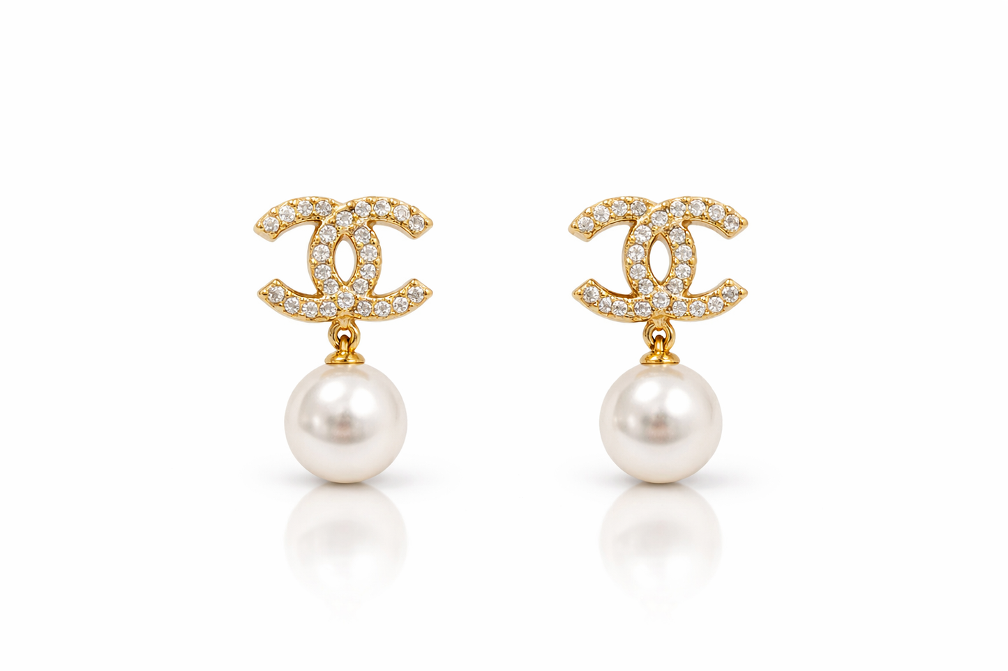 Elegant Gold Pearl Drop Stud Earrings with Crystals