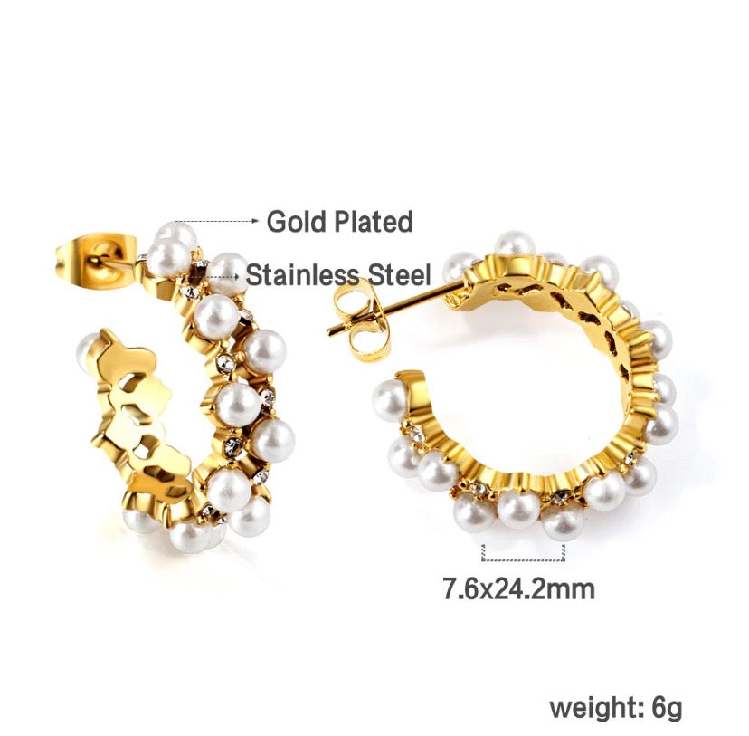 Pearl & Crystal Gold Hoop Earrings