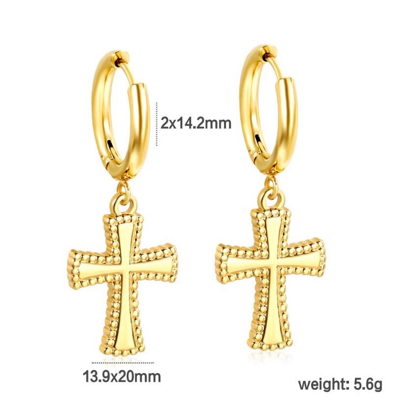 Gold Cross Charm Hoop Earrings