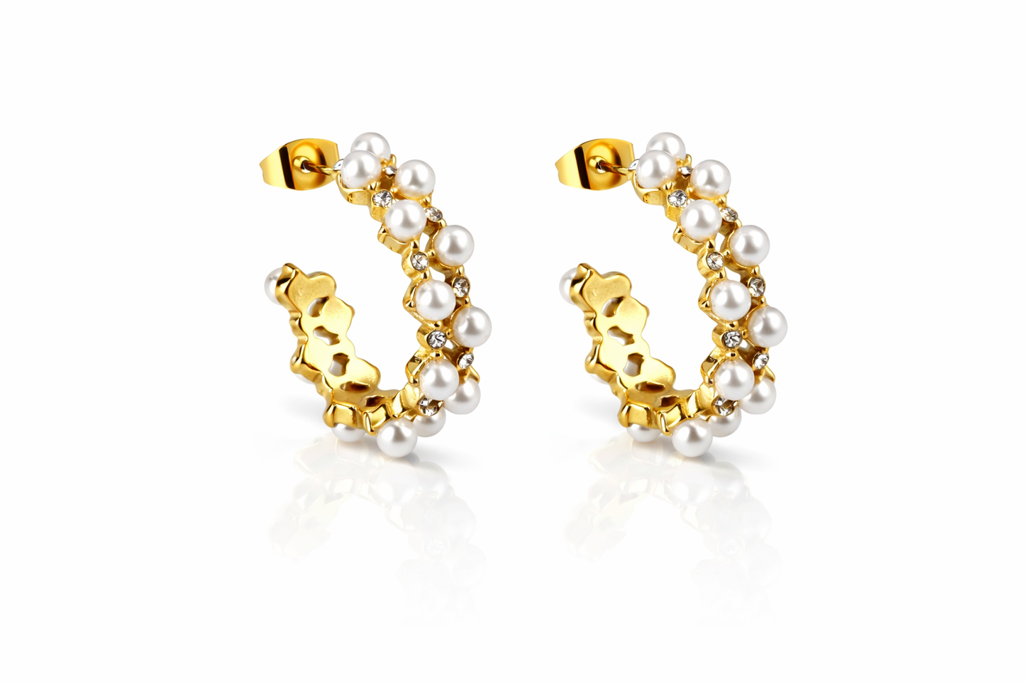 Pearl & Crystal Gold Hoop Earrings