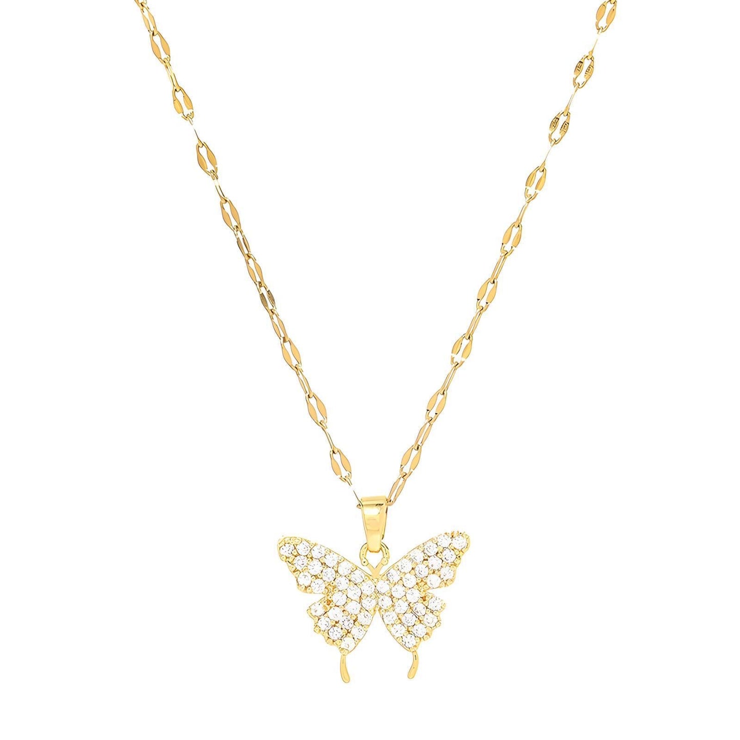 Gold Crystal Butterfly Pendant Necklace