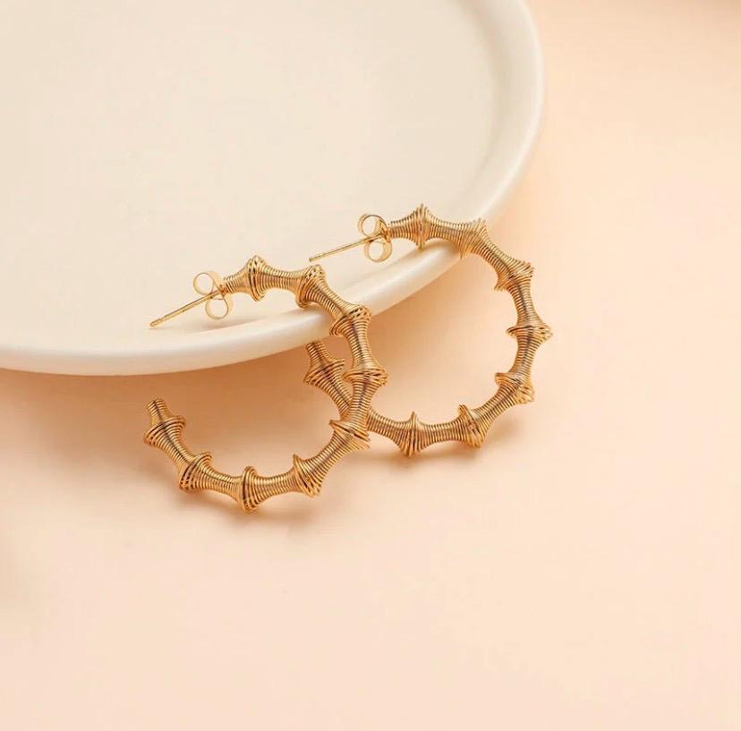 Textured Gold Bamboo Hoop Earrings