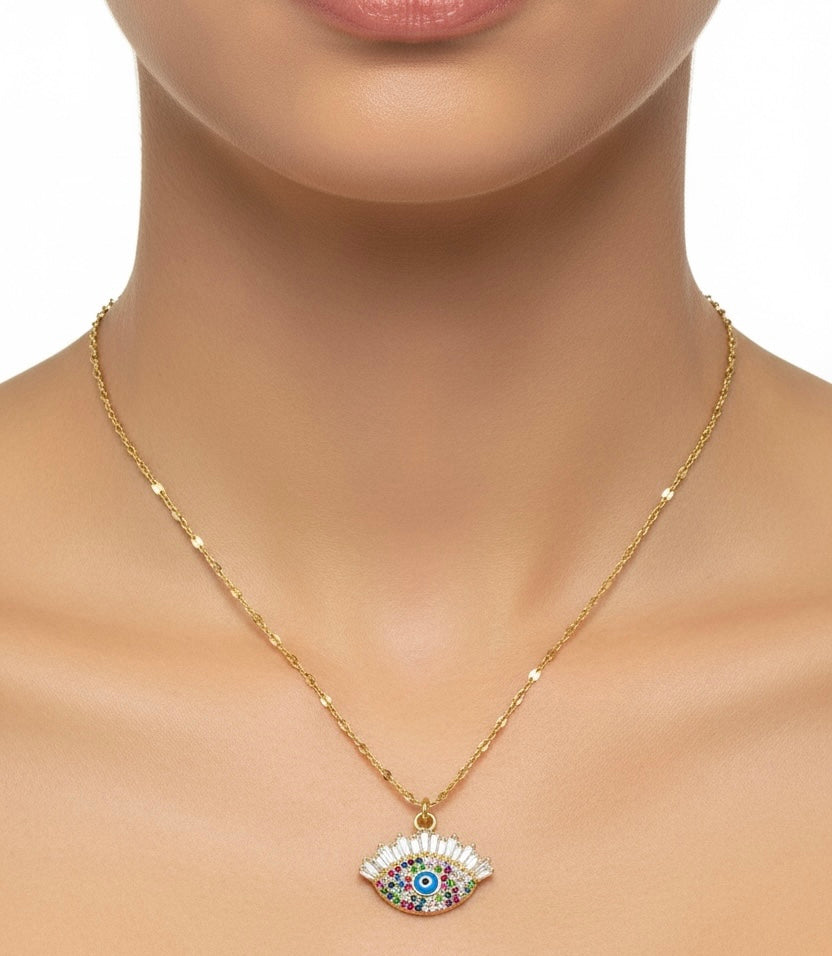 Multi-Colour Evil Eye Necklace in Gold