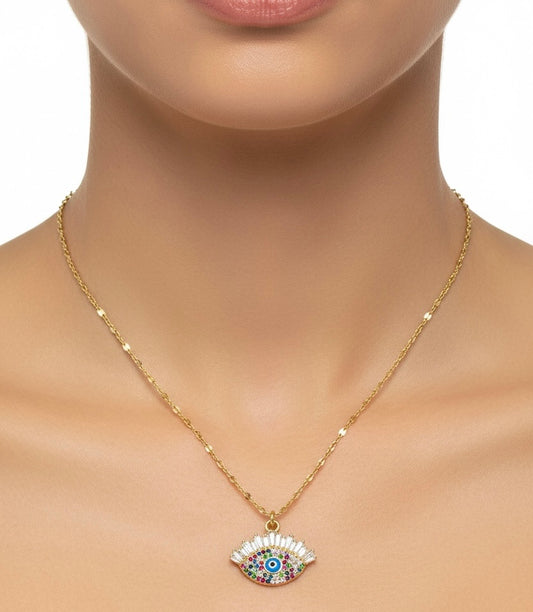 Multi-Colour Evil Eye Necklace in Gold