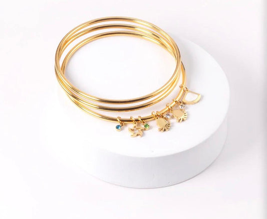 3-Piece Gold Hollow Star & Shell Charm Bangle Set