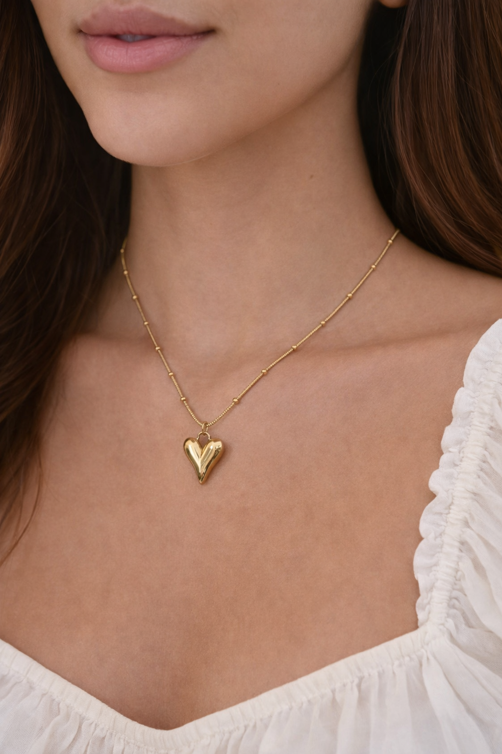 Gold Puffy Heart Pendant Necklace