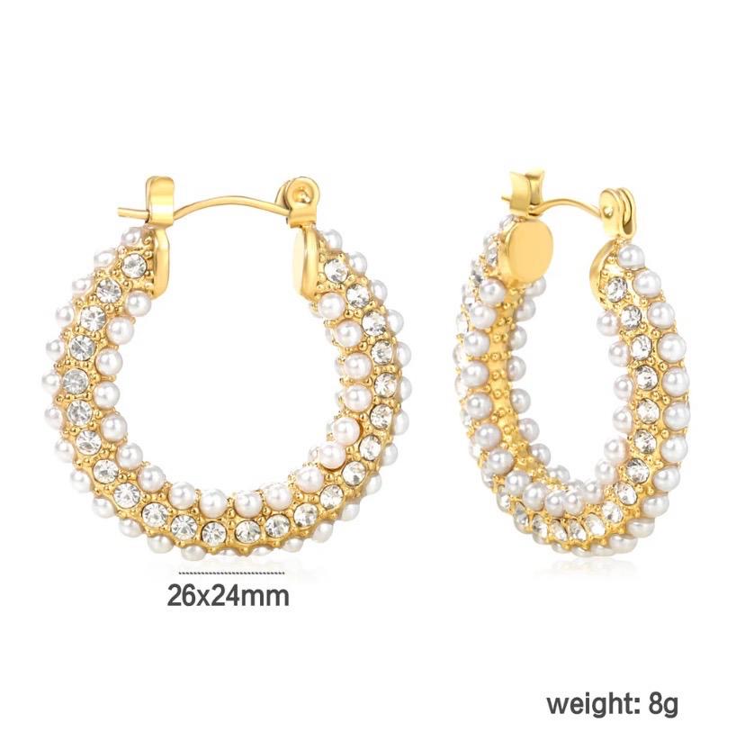 Pearl Embellished Gold Hoops