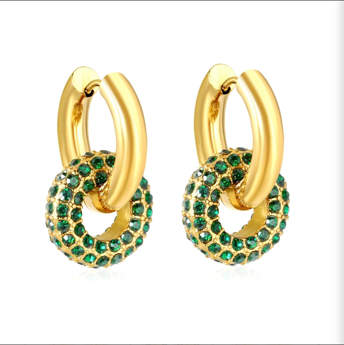 Gold Emerald Rhinestone Hook Earrings