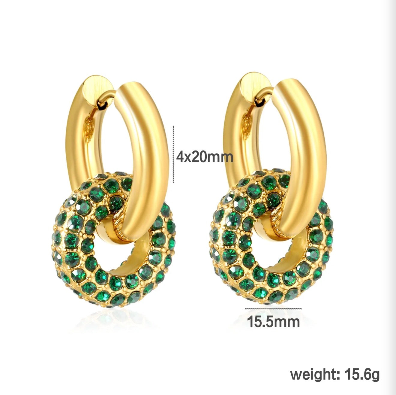 Gold Emerald Rhinestone Hook Earrings